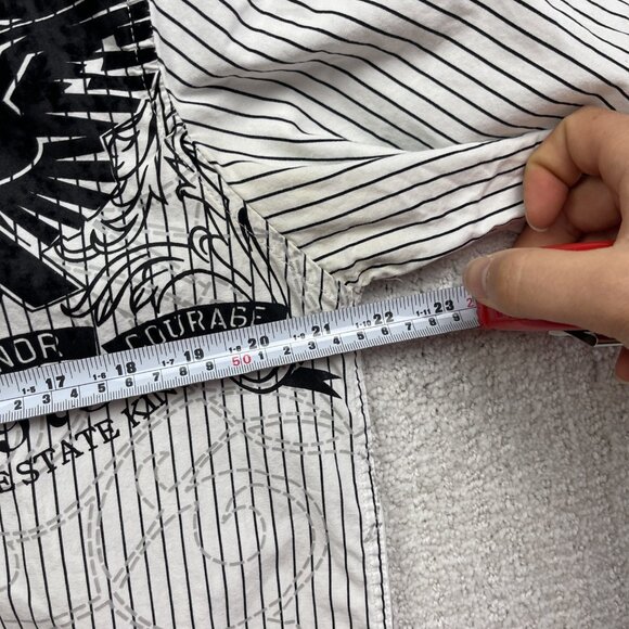 Y2K Avirex  Button Up Shirt Mens XL Short Sleeve Striped White Grunge Graphic** - Picture 10 of 15